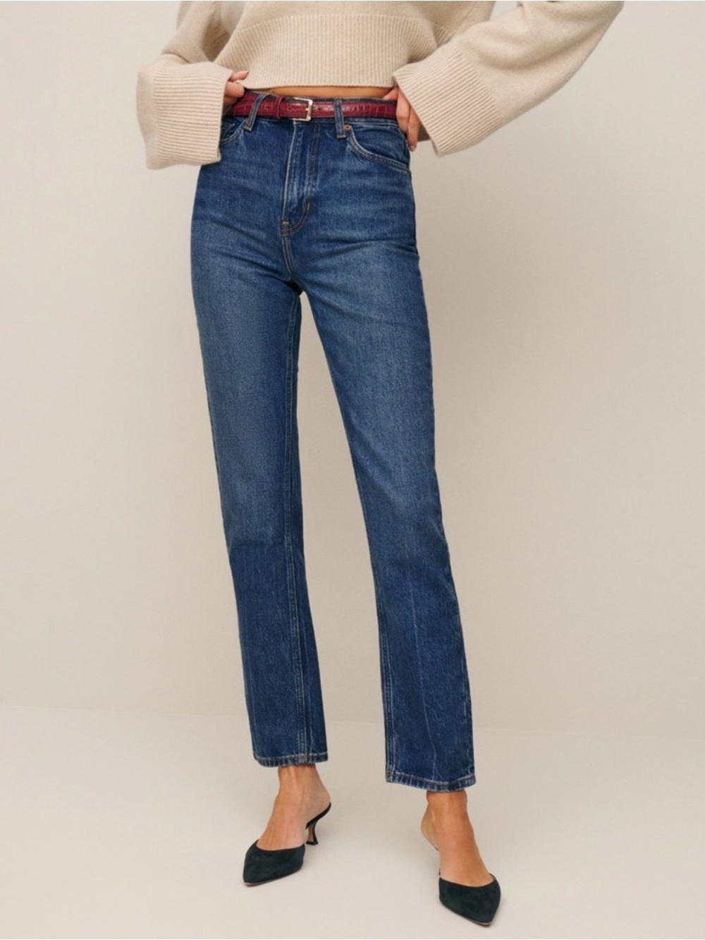 EUC Reformation Size 27 Liza Ultra High Rise Straight Leg Jeans -Icarian